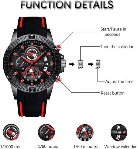 MF MINI FOCUS Men Watch, Chronograph Waterproof Sport Analog Quartz Watches Blue Silicon Strap Fashion Wristwatch for Men in Saudi Arabia