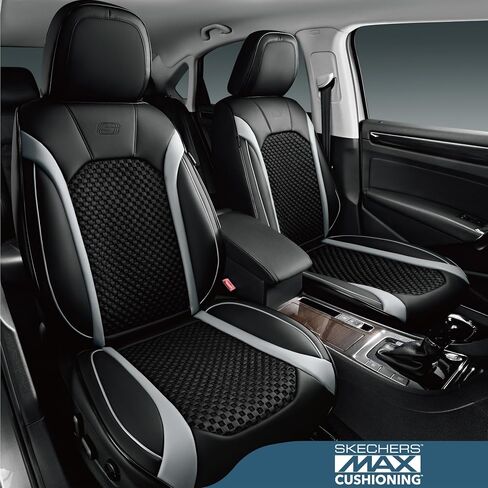 Skechers MAX Cushioning Car Seat Covers,Memory Foam Leather Seat Covers, Air Cooled Car Seat Cover Full Set,Car Seat Cushion Airbag Universal Fit for Most Cars,Vans,Trucks,SUV,Black in Saudi Arabia