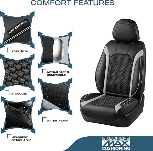 Skechers MAX Cushioning Car Seat Covers,Memory Foam Leather Seat Covers, Air Cooled Car Seat Cover Full Set,Car Seat Cushion Airbag Universal Fit for Most Cars,Vans,Trucks,SUV,Black in Saudi Arabia