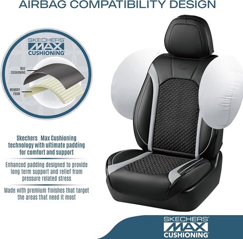 Skechers MAX Cushioning Car Seat Covers,Memory Foam Leather Seat Covers, Air Cooled Car Seat Cover Full Set,Car Seat Cushion Airbag Universal Fit for Most Cars,Vans,Trucks,SUV,Black in Saudi Arabia
