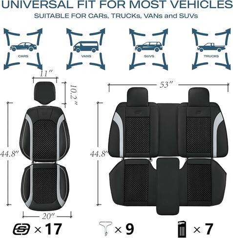 Skechers MAX Cushioning Car Seat Covers,Memory Foam Leather Seat Covers, Air Cooled Car Seat Cover Full Set,Car Seat Cushion Airbag Universal Fit for Most Cars,Vans,Trucks,SUV,Black in Saudi Arabia
