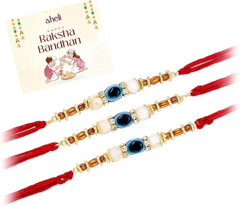 Aheli Evil Eye Red Color Rakhi for Brother Raksha Bandhan Rakhi with Greeting Card (Combo, Pack of 3) in Saudi Arabia