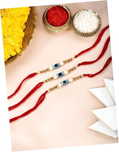 Aheli Evil Eye Red Color Rakhi for Brother Raksha Bandhan Rakhi with Greeting Card (Combo, Pack of 3) in Saudi Arabia