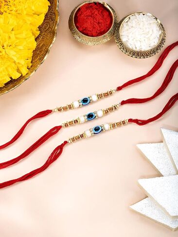 Aheli Evil Eye Red Color Rakhi for Brother Raksha Bandhan Rakhi with Greeting Card (Combo, Pack of 3) in Saudi Arabia