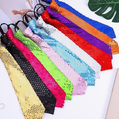 Muloo ساطع الترتر TIE TIE GLITTER PAILLETTE قابلة للتعديل سستة العنق على الرقبة مسبقة التآكل إكسسوارات الأزياء ، تقريبا. 36x8cm/14.17x3.15in ، البرتقال in Kuwait