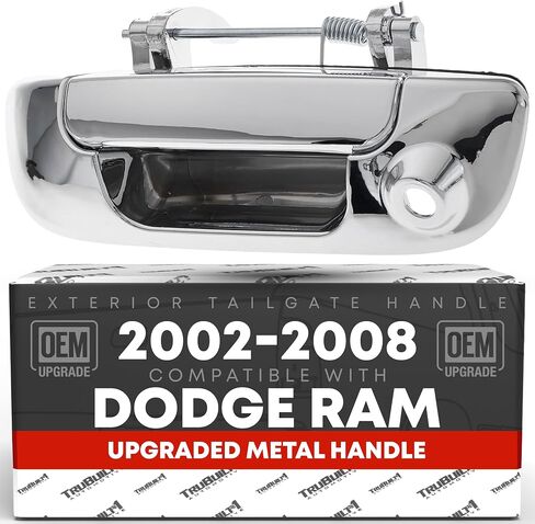 T1A Tailgate Handle Assembly, Upgraded Metal - Compatible with 2002-2008 Dodge Ram 1500, 03-09 Ram 2500, 03-09 Ram 3500 - Textured Black w/Camera Hole - OEM 55276237AA-ACHMT, 80165 in Saudi Arabia