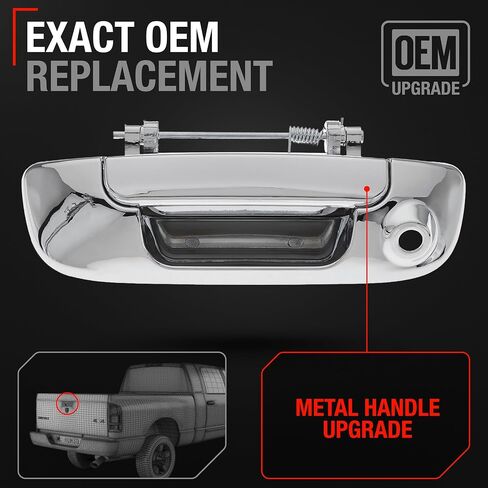 T1A Tailgate Handle Assembly, Upgraded Metal - Compatible with 2002-2008 Dodge Ram 1500, 03-09 Ram 2500, 03-09 Ram 3500 - Textured Black w/Camera Hole - OEM 55276237AA-ACHMT, 80165 in Saudi Arabia