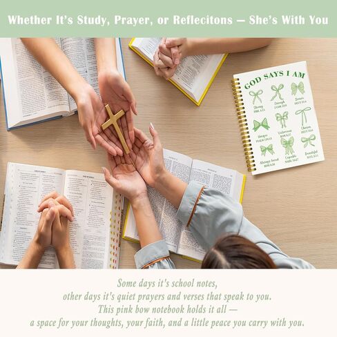 Coquette Pink Bows Bible Bible دفتر ، هدايا مسيحية للنساء للبنات ، يقول الله إنني مجلة صلاة الكتاب المقدس المسيحية ، دفتر ملاحظات الكنيسة ، دفتر غلاف مضبوط على دفتر 5.5 × 8.3 in Saudi Arabia