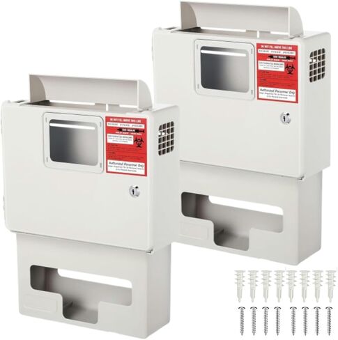 Geiserailie Sharps Container Wall Mount Locking Sharps Cabinet with Glove Box Wall Enclosure Sharps Container for 5 Qt Sharps Container, Sharps Box Not Included in Kuwait