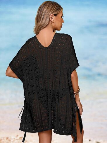 Womens Crochet Knit Swimsuit Coverup Beach Dress Summer 2025 Oversized V Neck Cap Sleeve Bathing Suit Cover Up in Saudi Arabia