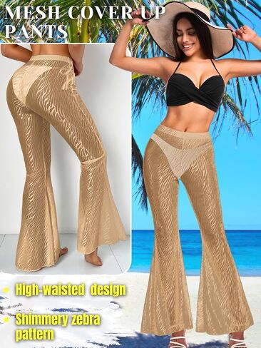 Women Sexy Mesh Flare Pants, Sheer See Through Bell Bottom Leggings, Beach Bathing Suit Cover Up Festival Rave Outfit in Saudi Arabia