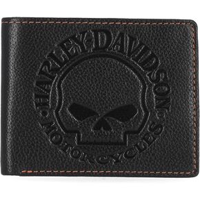 Harley-Davidson Men's Classic Pebble Leather Skull Passcase Wallet Black in Kuwait