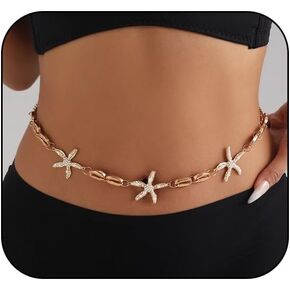 سلاسل Seashell Starfish Cains للنساء شاطئ البحر حورية البحر سلاسل الجسم بيكيني لؤلؤة جسم سلسلة قابلة للتعديل ماء للمجوهر in Saudi Arabia