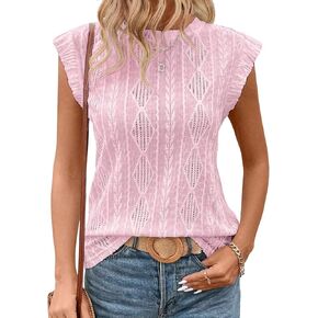 Womens Summer Tops Crew Neck Blouses Dressy Casual Short Sleeve Eyelet Hollow Out Shirts in Saudi Arabia