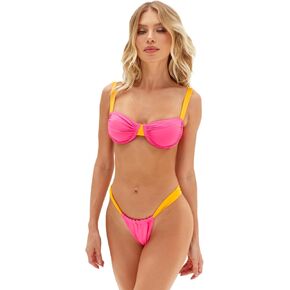 Women's Sexy Underwire Ruched Bazilian High Cut Thong Bikini Set in Saudi Arabia