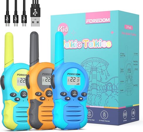 Rechargeable Walkie Talkies for Kids Walkie Talkies Long Range for Boy & Girl Age 3 to 12 Year Old Birthday Toys - 3 Pack Blue Orange Rose in Kuwait