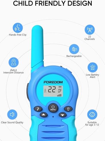 Rechargeable Walkie Talkies for Kids Walkie Talkies Long Range for Boy & Girl Age 3 to 12 Year Old Birthday Toys - 3 Pack Blue Orange Rose in Kuwait