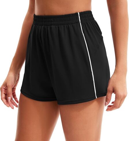 MathCat Womens Workout Shorts, Elastic High Waist Athletic Shorts with Pockets Stretchy Active Shorts for Running Sports in Kuwait