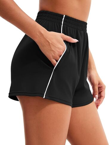 MathCat Womens Workout Shorts, Elastic High Waist Athletic Shorts with Pockets Stretchy Active Shorts for Running Sports in Kuwait