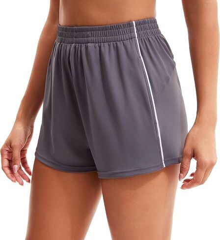 MathCat Womens Workout Shorts, Elastic High Waist Athletic Shorts with Pockets Stretchy Active Shorts for Running Sports in Kuwait