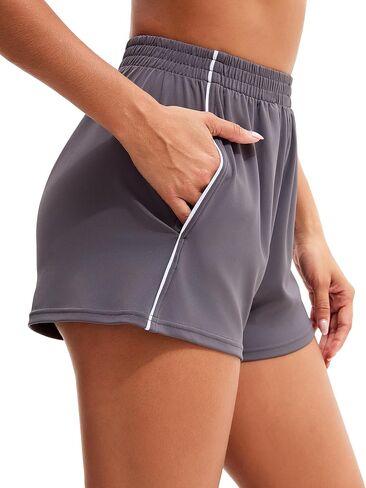 MathCat Womens Workout Shorts, Elastic High Waist Athletic Shorts with Pockets Stretchy Active Shorts for Running Sports in Kuwait