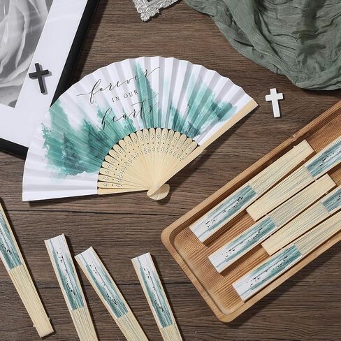50 PCS Funeral Memorial Favors Fovors Forever في قلوبنا القابلة للطي للاحتفال بالاحتفال بالحياة المحمولة الجنازة للورق لجنازة تعاطف الضيوف (أسود ، كلاسيكي) in Kuwait