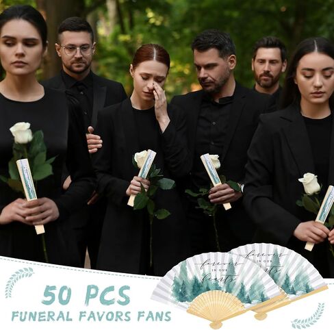 50 PCS Funeral Memorial Favors Fovors Forever في قلوبنا القابلة للطي للاحتفال بالاحتفال بالحياة المحمولة الجنازة للورق لجنازة تعاطف الضيوف (أسود ، كلاسيكي) in Kuwait