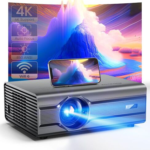[Auto Focus] 4K Projector with WiFi6 and Bluetooth 5.2, 700ANSI Native 1080P Outside Outdoor Video Gaming Projectors Smart Home Movie Proyector Support Auto 6D Keystone for iOS/Android/TV Stick Black in Saudi Arabia