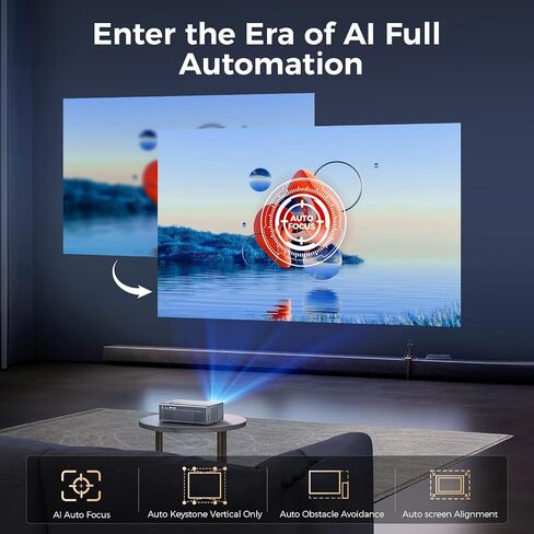 [Auto Focus] 4K Projector with WiFi6 and Bluetooth 5.2, 700ANSI Native 1080P Outside Outdoor Video Gaming Projectors Smart Home Movie Proyector Support Auto 6D Keystone for iOS/Android/TV Stick Black in Saudi Arabia