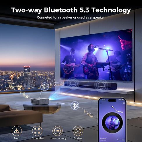 [Auto Focus] 4K Projector with WiFi6 and Bluetooth 5.2, 700ANSI Native 1080P Outside Outdoor Video Gaming Projectors Smart Home Movie Proyector Support Auto 6D Keystone for iOS/Android/TV Stick Black in Saudi Arabia