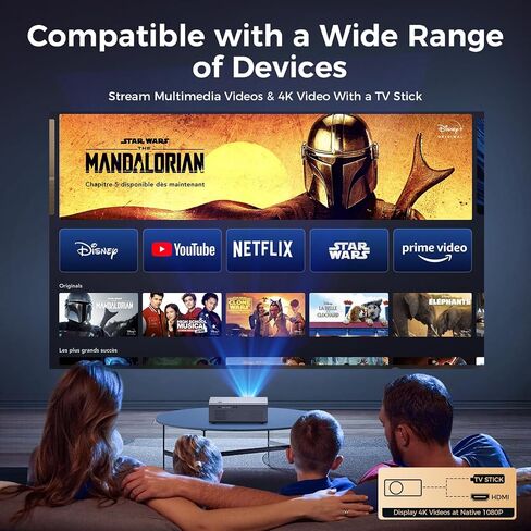 [Auto Focus] 4K Projector with WiFi6 and Bluetooth 5.2, 700ANSI Native 1080P Outside Outdoor Video Gaming Projectors Smart Home Movie Proyector Support Auto 6D Keystone for iOS/Android/TV Stick Black in Saudi Arabia