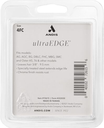 Andis 72610 Ultra Edge Dog Clipper Blade – Made from High-Carbon Steel with Extended Edge Life, Includes Size-7 Skip Tooth, Harder Cutting Surface with Sharp Edge - 1/8-Inch Cut Length, Chrome in Kuwait