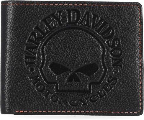 Harley-Davidson Men's Classic Pebble Leather Skull Passcase Wallet Black in Saudi Arabia