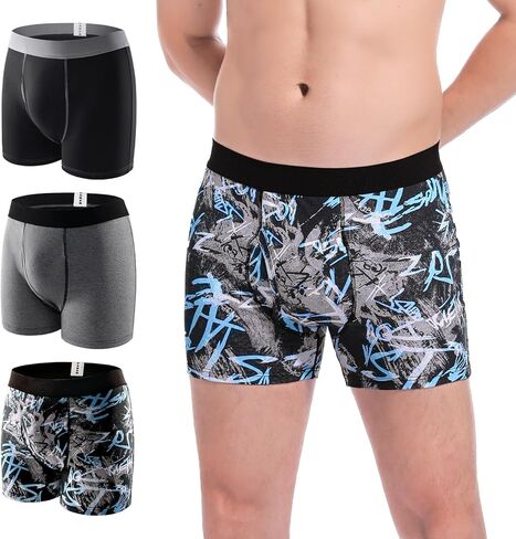 Carer Incontinence Underwear for Men Washable Mens Incontinence Boxer Briefs with Front Absorbent for Bladder Leakage 100ML 3 PCS Cotton Reusable Leak Proof Underwear for Men (XL, Pattern/Black/Gray) in Kuwait