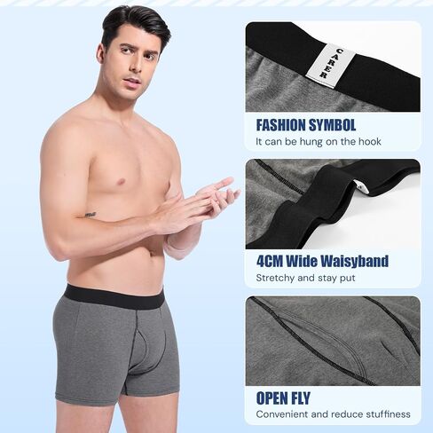 Carer Incontinence Underwear for Men Washable Mens Incontinence Boxer Briefs with Front Absorbent for Bladder Leakage 100ML 3 PCS Cotton Reusable Leak Proof Underwear for Men (XL, Pattern/Black/Gray) in Kuwait