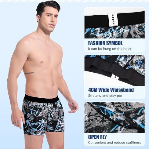 Carer Incontinence Underwear for Men Washable Mens Incontinence Boxer Briefs with Front Absorbent for Bladder Leakage 100ML 3 PCS Cotton Reusable Leak Proof Underwear for Men (XL, Pattern/Black/Gray) in Kuwait