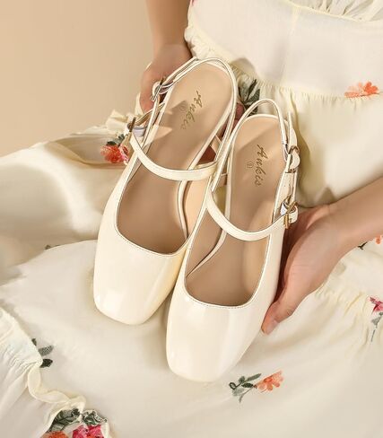 Ankis Mary Jane chunky Low Heels Dress Shoes for Women Slingback Square مغلق إصبع القدم مضخات حفل الزفاف in Saudi Arabia