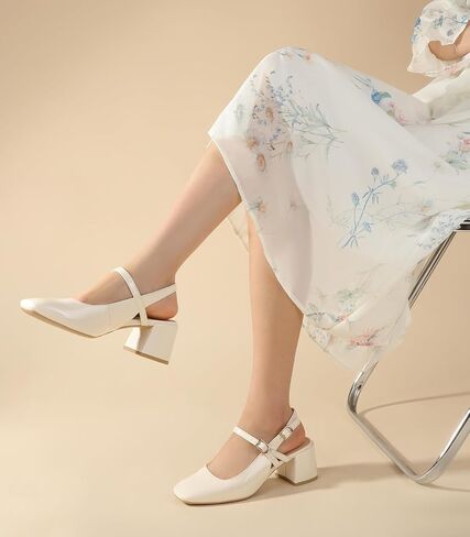 Ankis Mary Jane chunky Low Heels Dress Shoes for Women Slingback Square مغلق إصبع القدم مضخات حفل الزفاف in Saudi Arabia