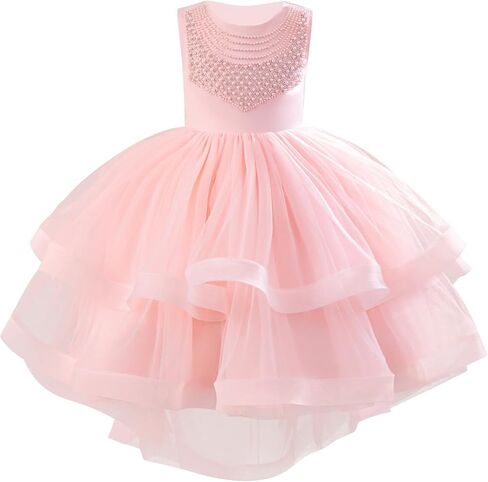 IBTOM CASTLE Flower Girls Lace Party Dress Princess Sleeveless Pearls Ruffle Tulle Tutu Dress Wedding Pageant Formal Gown in Saudi Arabia