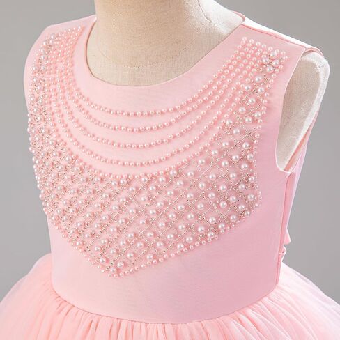 IBTOM CASTLE Flower Girls Lace Party Dress Princess Sleeveless Pearls Ruffle Tulle Tutu Dress Wedding Pageant Formal Gown in Saudi Arabia