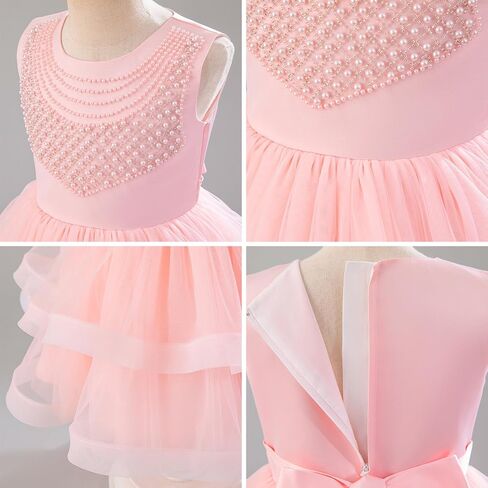 IBTOM CASTLE Flower Girls Lace Party Dress Princess Sleeveless Pearls Ruffle Tulle Tutu Dress Wedding Pageant Formal Gown in Saudi Arabia