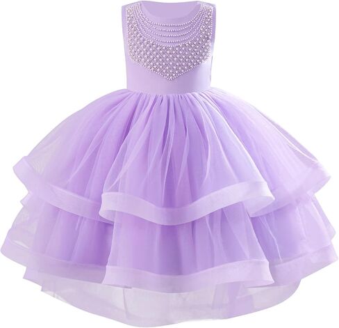 IBTOM CASTLE Flower Girls Lace Party Dress Princess Sleeveless Pearls Ruffle Tulle Tutu Dress Wedding Pageant Formal Gown in Saudi Arabia