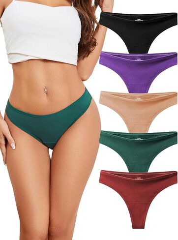 voenxe Women Cotton Thongs Underwear,Breathable Soft Panties,Ladies Workout Undies Comfortable,Athletic Tangas Stretch 5 Pack in Saudi Arabia