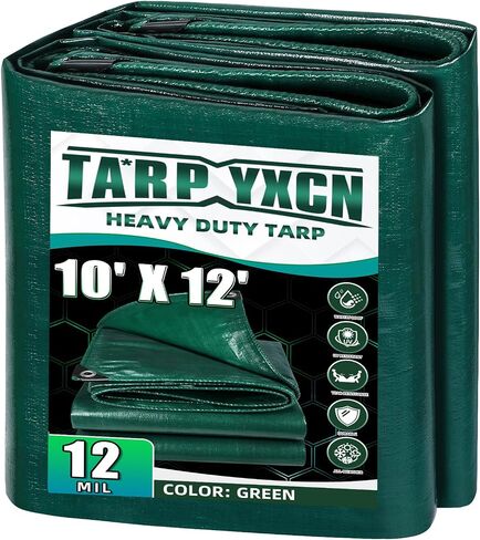 Green Heavy Duty Tarp 10x12 Feet, 12 Mil Thick Waterproof Poly Tarps Cover UV Resistant, Rip & Tear Proof with Metal Grommets Every 20 Inche in Kuwait