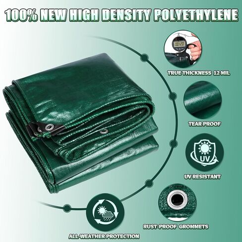 Green Heavy Duty Tarp 10x12 Feet, 12 Mil Thick Waterproof Poly Tarps Cover UV Resistant, Rip & Tear Proof with Metal Grommets Every 20 Inche in Kuwait