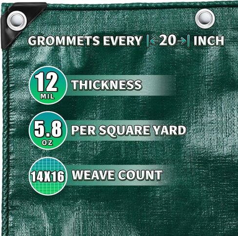 Green Heavy Duty Tarp 10x12 Feet, 12 Mil Thick Waterproof Poly Tarps Cover UV Resistant, Rip & Tear Proof with Metal Grommets Every 20 Inche in Kuwait