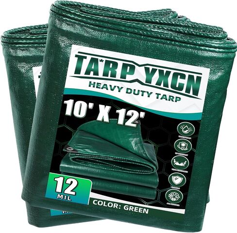Green Heavy Duty Tarp 10x12 Feet, 12 Mil Thick Waterproof Poly Tarps Cover UV Resistant, Rip & Tear Proof with Metal Grommets Every 20 Inche in Kuwait