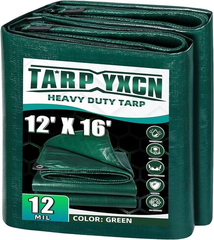 Green Heavy Duty Tarp 10x12 Feet, 12 Mil Thick Waterproof Poly Tarps Cover UV Resistant, Rip & Tear Proof with Metal Grommets Every 20 Inche in Kuwait