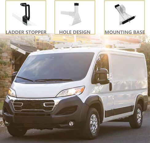 White Vantech H1 Steel Double Pole سلم ، يستخدم أيضًا لـ Ram Promaster City 2015 وما فوق سيارات الصندوق in Kuwait
