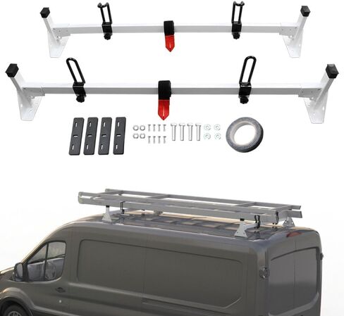 White Vantech H1 Steel Double Pole سلم ، يستخدم أيضًا لـ Ram Promaster City 2015 وما فوق سيارات الصندوق in Kuwait